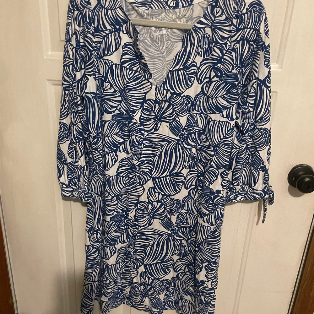 Lilly Pulitzer Blue and White Leaf Print Dress